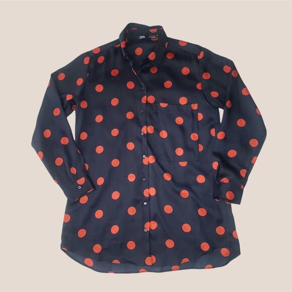 Zara Polka Dot Button Down Blouse small - Picture 5 of 8